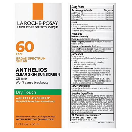 LA ROCHY POSAY SPF 60 FACE ANTHELIOS OIL FREE DRY TOUCH CLEAR SKIN SUNSCREEN