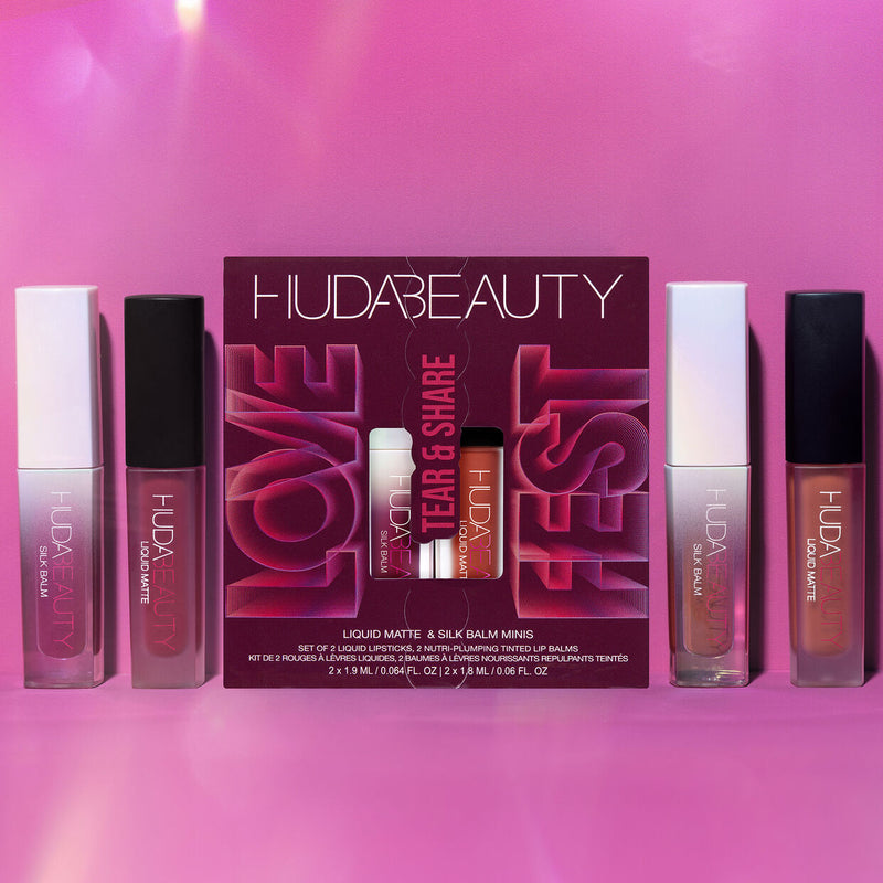 HUDA BEAUTY LIQUID MATTE &SILK BALM MINIS SET TEAR SHARE LOVE FEAST